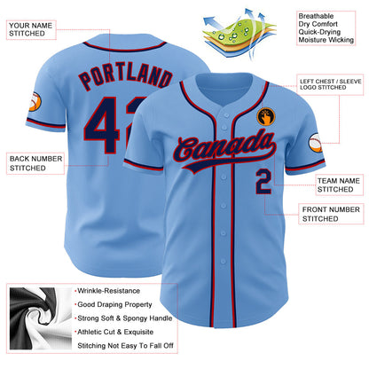 Custom Light Blue Navy-Red Authentic Baseball Jersey - Sky-Custom