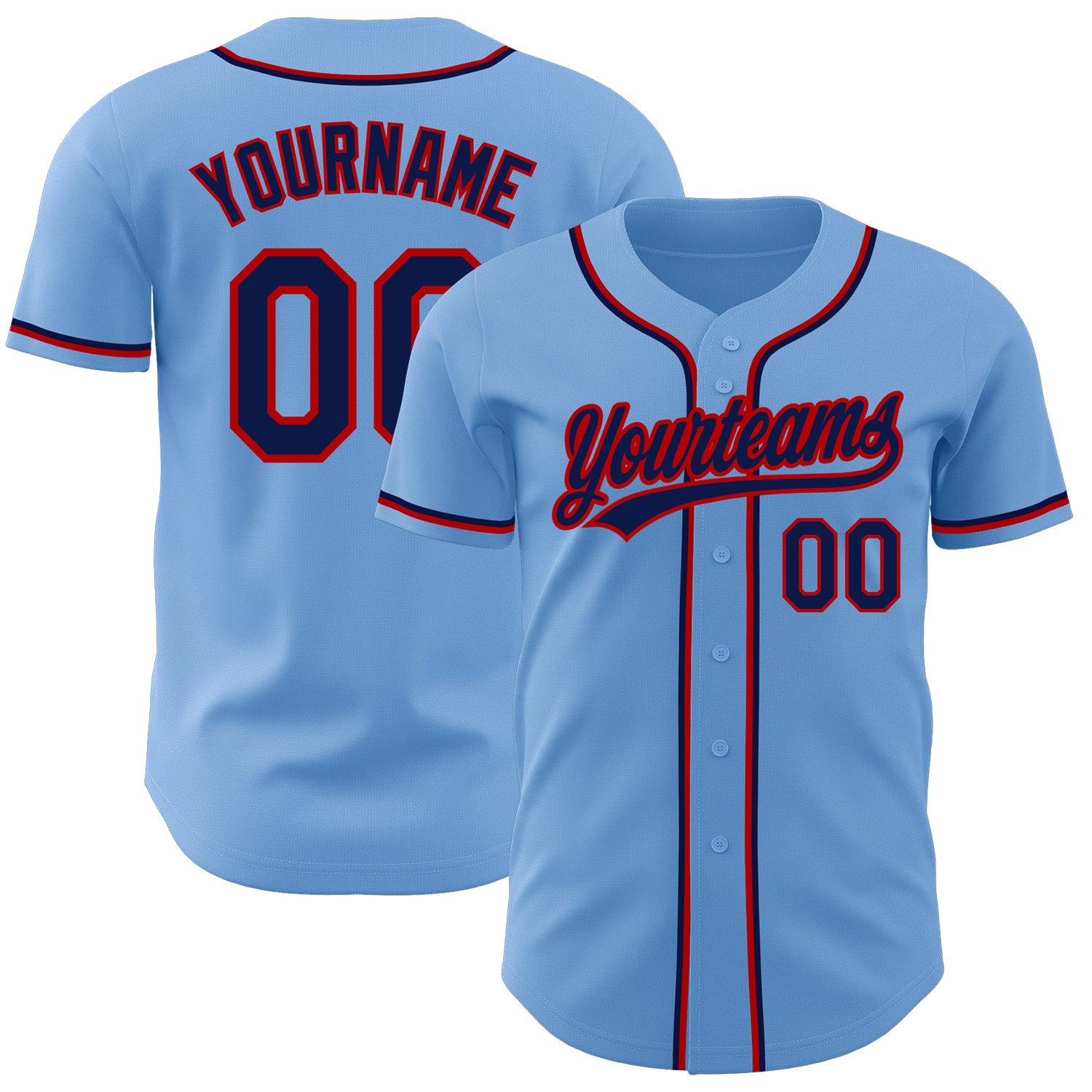 Custom Light Blue Navy-Red Authentic Baseball Jersey - Sky-Custom