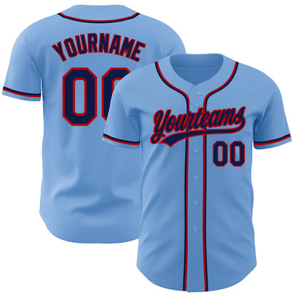 Custom Light Blue Navy-Red Authentic Baseball Jersey - Sky-Custom