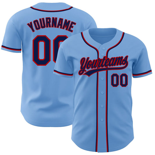 Custom Light Blue Navy-Red Authentic Baseball Jersey - Sky-Custom