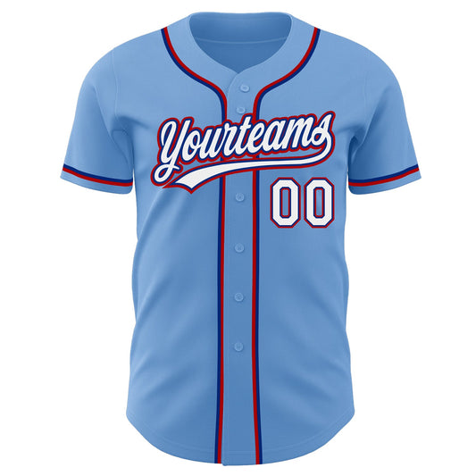 Custom Light Blue White Royal-Red Authentic Baseball Jersey - Sky-Custom