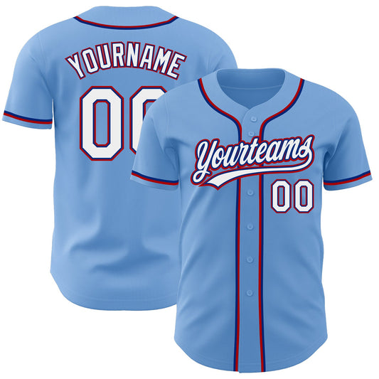 Custom Light Blue White Royal-Red Authentic Baseball Jersey - Sky-Custom