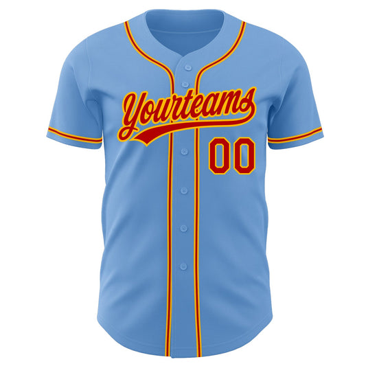 Custom Light Blue Red-Gold Authentic Baseball Jersey - Sky-Custom