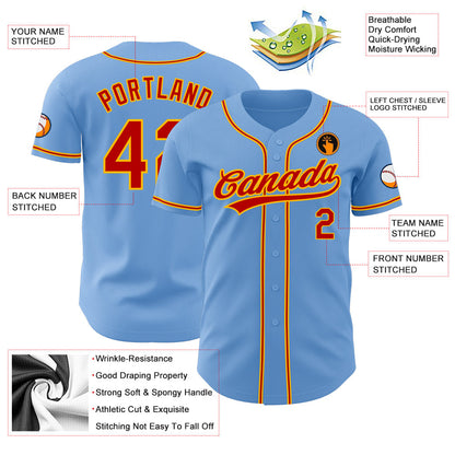 Custom Light Blue Red-Gold Authentic Baseball Jersey - Sky-Custom