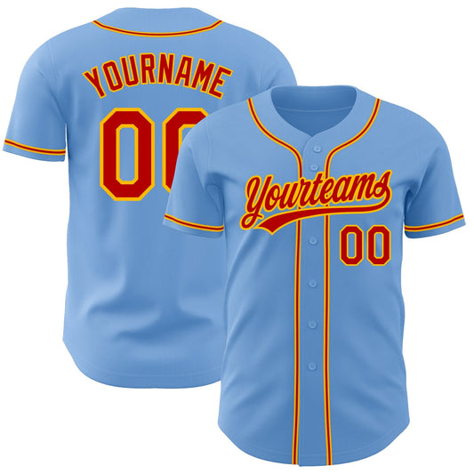 Custom Light Blue Red-Gold Authentic Baseball Jersey - Sky-Custom