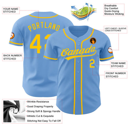Custom Light Blue Gold Authentic Baseball Jersey - Sky-Custom