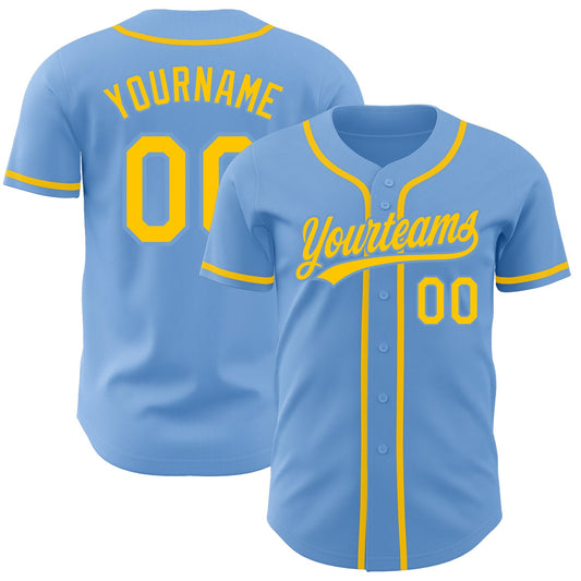 Custom Light Blue Gold Authentic Baseball Jersey - Sky-Custom