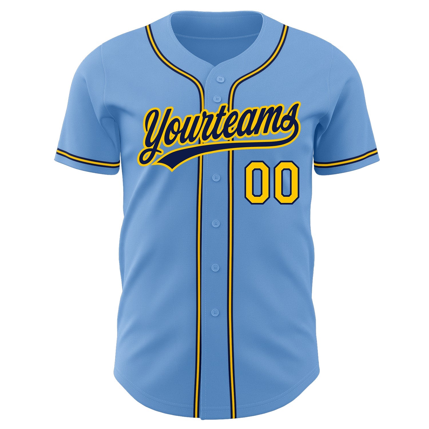 Custom Light Blue Gold-Navy Authentic Baseball Jersey - Sky-Custom