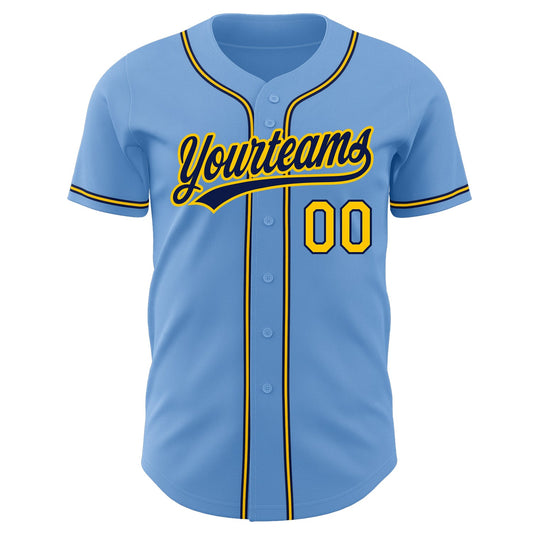 Custom Light Blue Gold-Navy Authentic Baseball Jersey - Sky-Custom