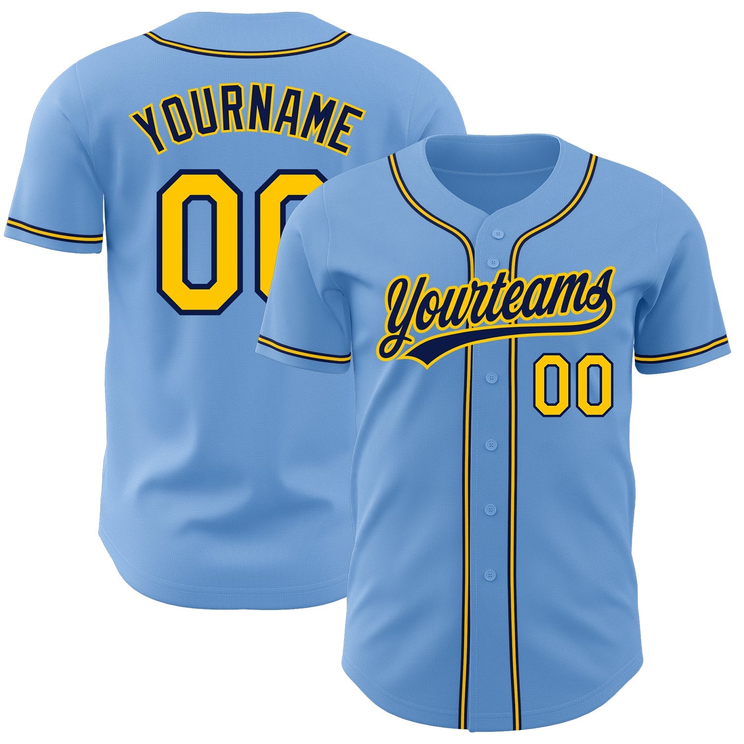 Custom Light Blue Gold-Navy Authentic Baseball Jersey - Sky-Custom