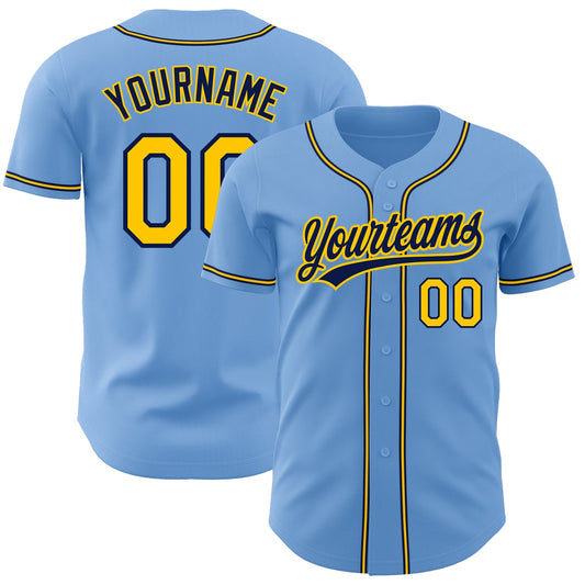 Custom Light Blue Gold-Navy Authentic Baseball Jersey - Sky-Custom