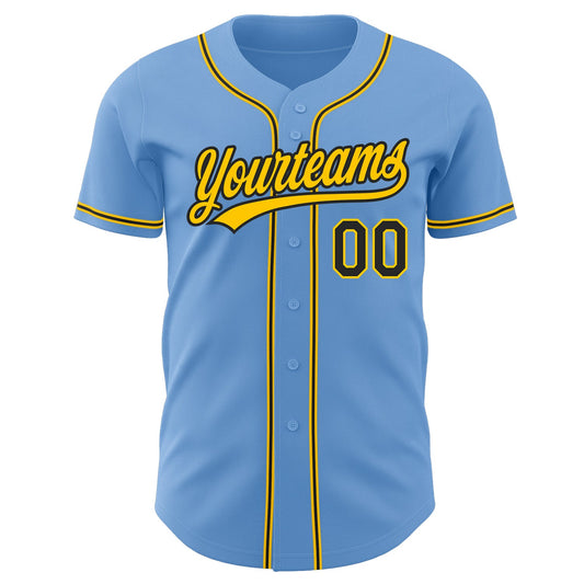 Custom Light Blue Black-Gold Authentic Baseball Jersey - Sky-Custom