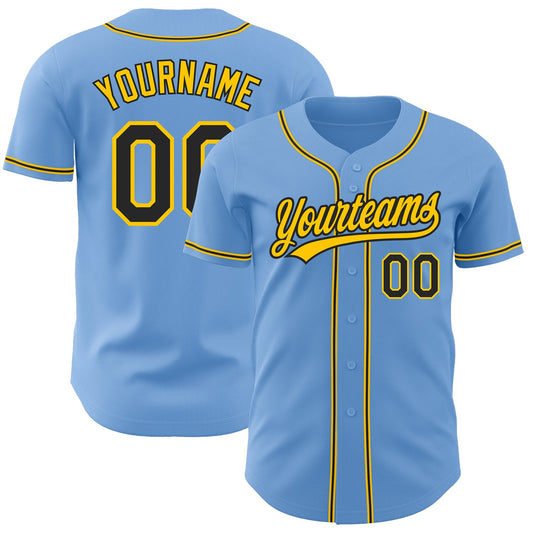 Custom Light Blue Black-Gold Authentic Baseball Jersey - Sky-Custom