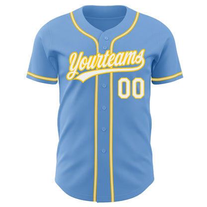 Custom Light Blue White-Gold Authentic Baseball Jersey - Sky-Custom