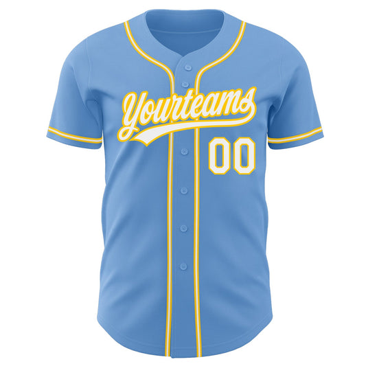 Custom Light Blue White-Gold Authentic Baseball Jersey - Sky-Custom