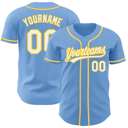 Custom Light Blue White-Gold Authentic Baseball Jersey - Sky-Custom