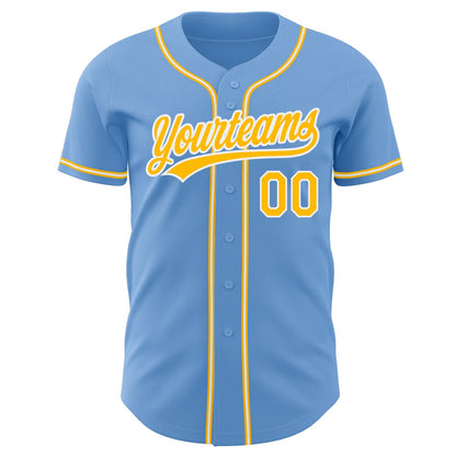 Custom Light Blue Gold-White Authentic Baseball Jersey - Sky-Custom