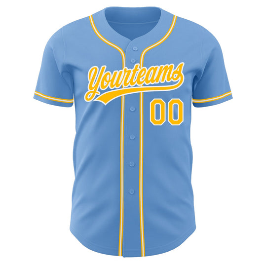 Custom Light Blue Gold-White Authentic Baseball Jersey - Sky-Custom