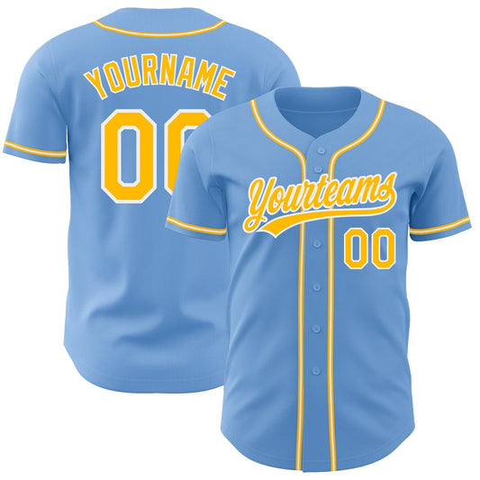 Custom Light Blue Gold-White Authentic Baseball Jersey - Sky-Custom