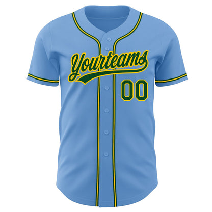 Custom Light Blue Green-Gold Authentic Baseball Jersey - Sky-Custom