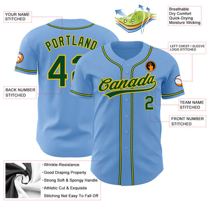 Custom Light Blue Green-Gold Authentic Baseball Jersey - Sky-Custom