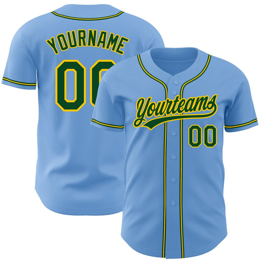 Custom Light Blue Green-Gold Authentic Baseball Jersey - Sky-Custom