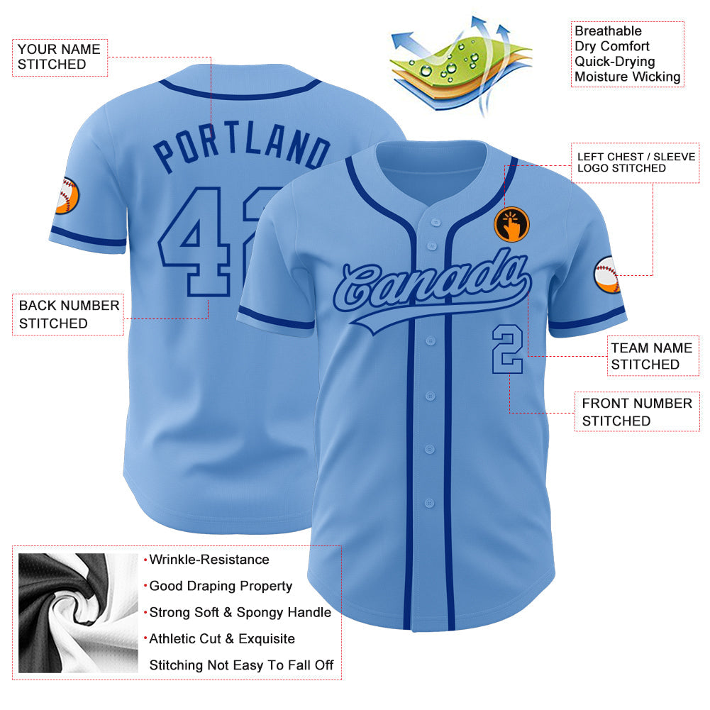 Custom Light Blue Light Blue-Royal Authentic Baseball Jersey - Sky-Custom