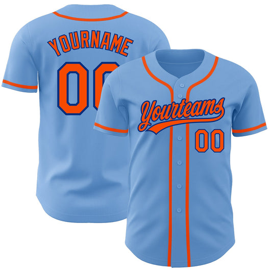 Custom Light Blue Orange-Royal Authentic Baseball Jersey - Sky-Custom