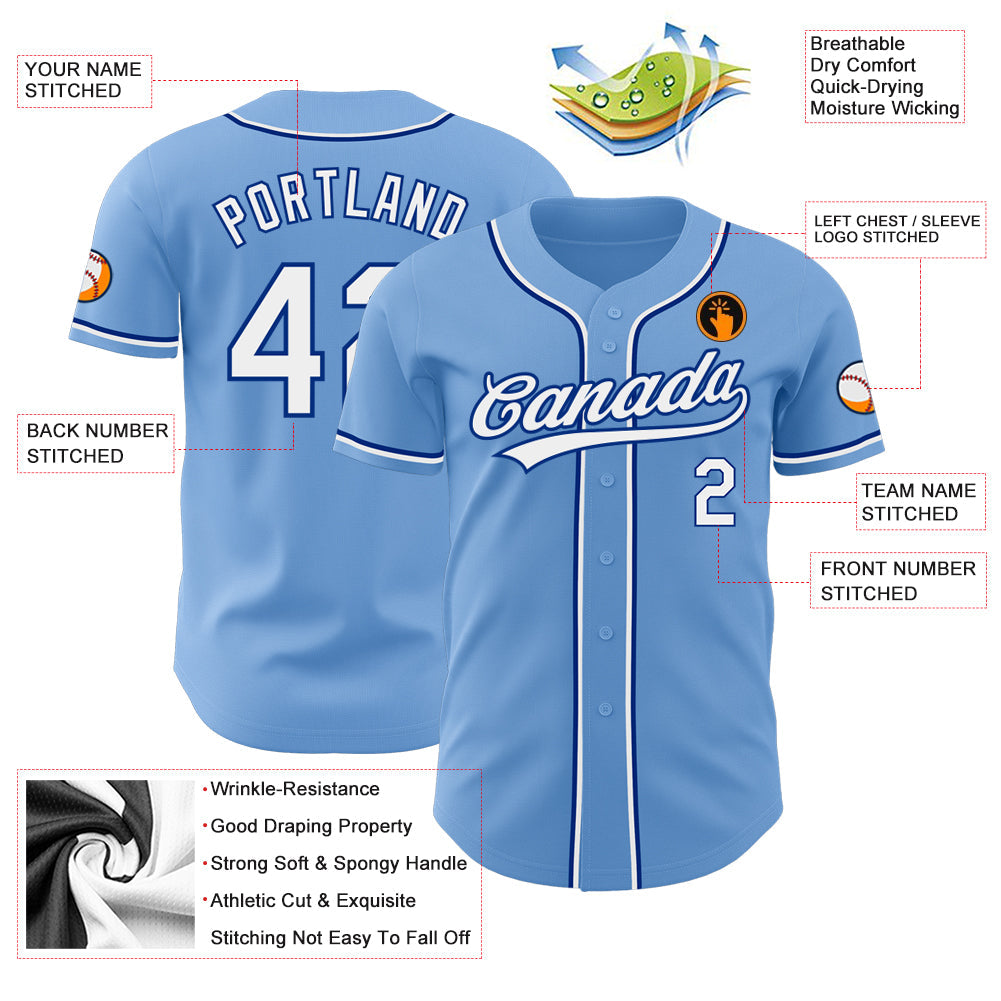 Custom Light Blue White-Royal Authentic Baseball Jersey - Sky-Custom