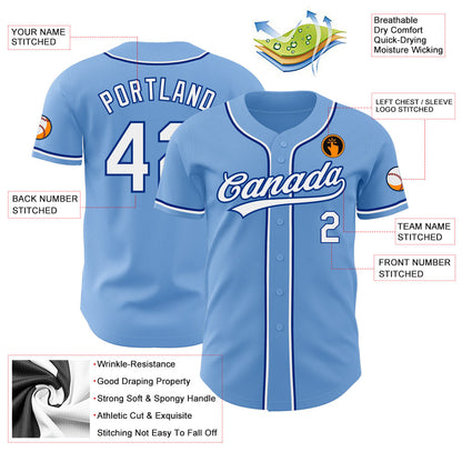 Custom Light Blue White-Royal Authentic Baseball Jersey - Sky-Custom