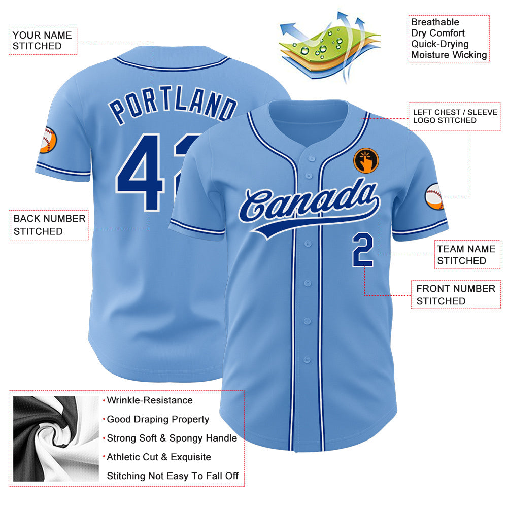 Custom Light Blue Royal-White Authentic Baseball Jersey - Sky-Custom