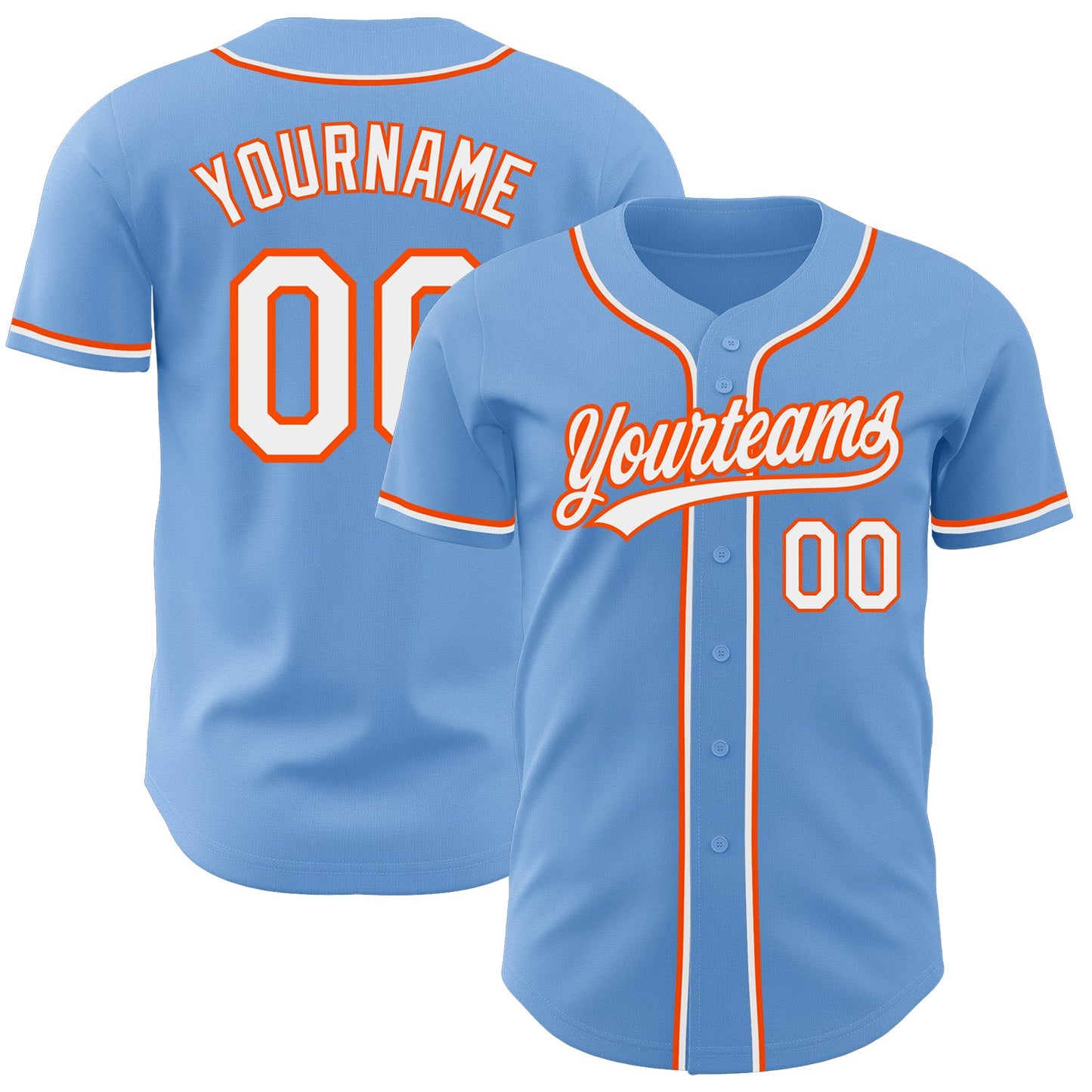 Custom Light Blue White-Orange Authentic Baseball Jersey - Sky-Custom