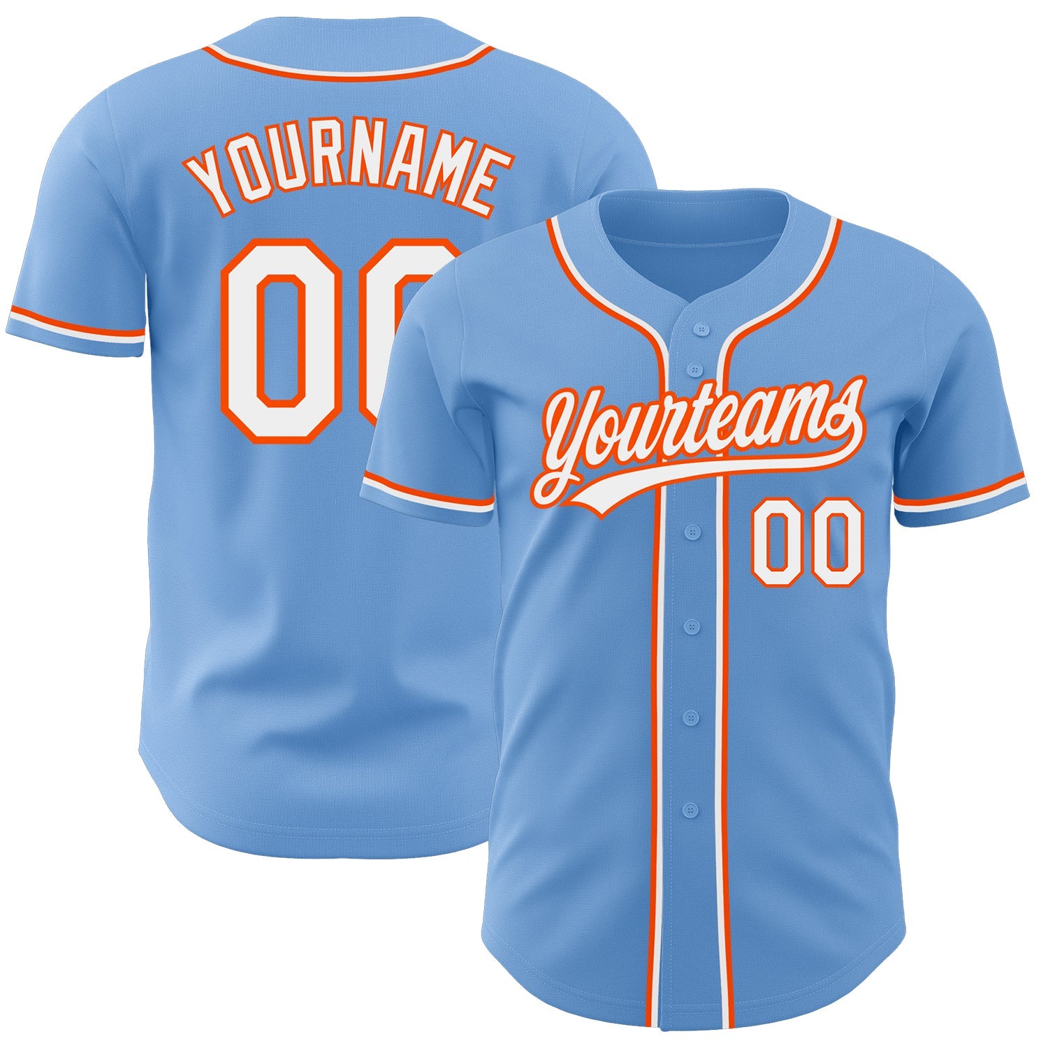 Custom Light Blue White-Orange Authentic Baseball Jersey - Sky-Custom