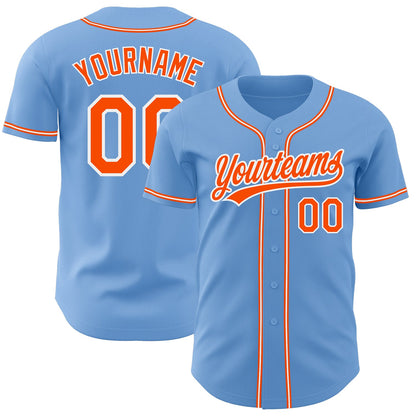 Custom Light Blue Orange-White Authentic Baseball Jersey - Sky-Custom