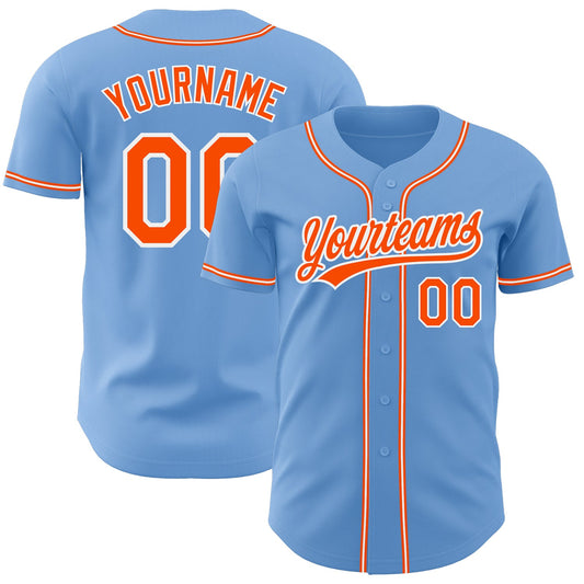 Custom Light Blue Orange-White Authentic Baseball Jersey - Sky-Custom