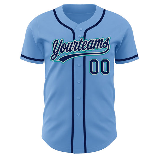 Custom Light Blue Navy Gray-Teal Authentic Baseball Jersey - Sky-Custom