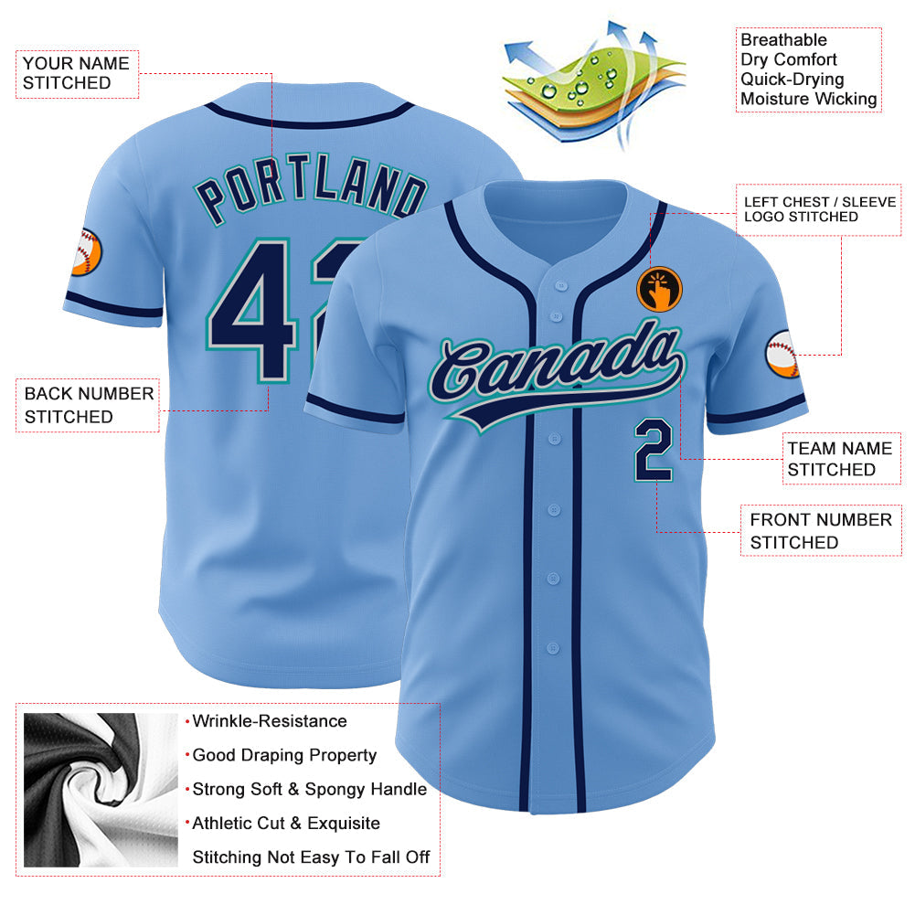 Custom Light Blue Navy Gray-Teal Authentic Baseball Jersey - Sky-Custom