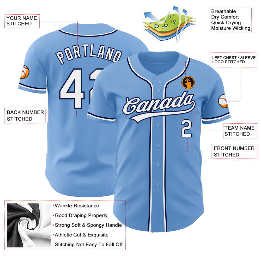 Custom Light Blue White-Navy Authentic Baseball Jersey - Sky-Custom