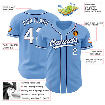Custom Light Blue White-Navy Authentic Baseball Jersey - Sky-Custom