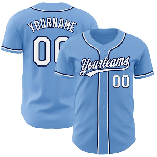 Custom Light Blue White-Navy Authentic Baseball Jersey - Sky-Custom