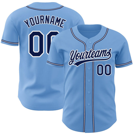 Custom Light Blue Navy-White Authentic Baseball Jersey - Sky-Custom