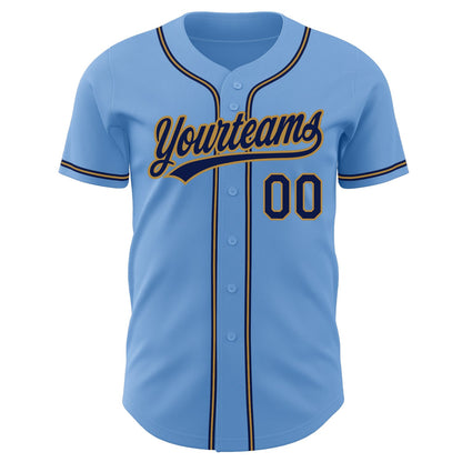 Custom Light Blue Navy-Old Gold Authentic Baseball Jersey - Sky-Custom