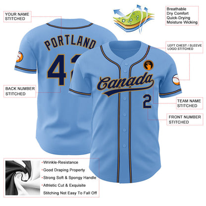 Custom Light Blue Navy-Old Gold Authentic Baseball Jersey - Sky-Custom