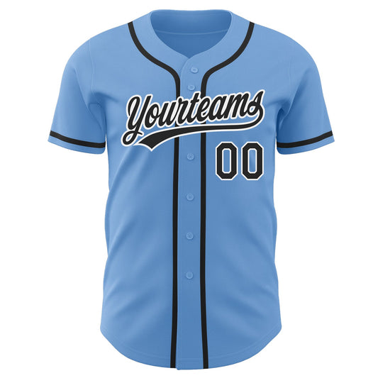 Custom Light Blue Black-White Authentic Baseball Jersey - Sky-Custom