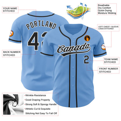 Custom Light Blue Black-White Authentic Baseball Jersey - Sky-Custom