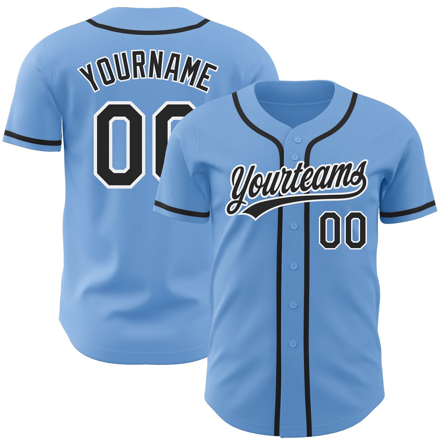 Custom Light Blue Black-White Authentic Baseball Jersey - Sky-Custom