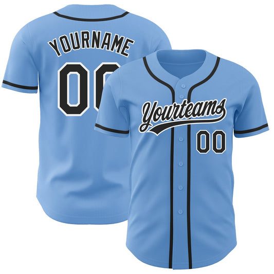 Custom Light Blue Black-White Authentic Baseball Jersey - Sky-Custom