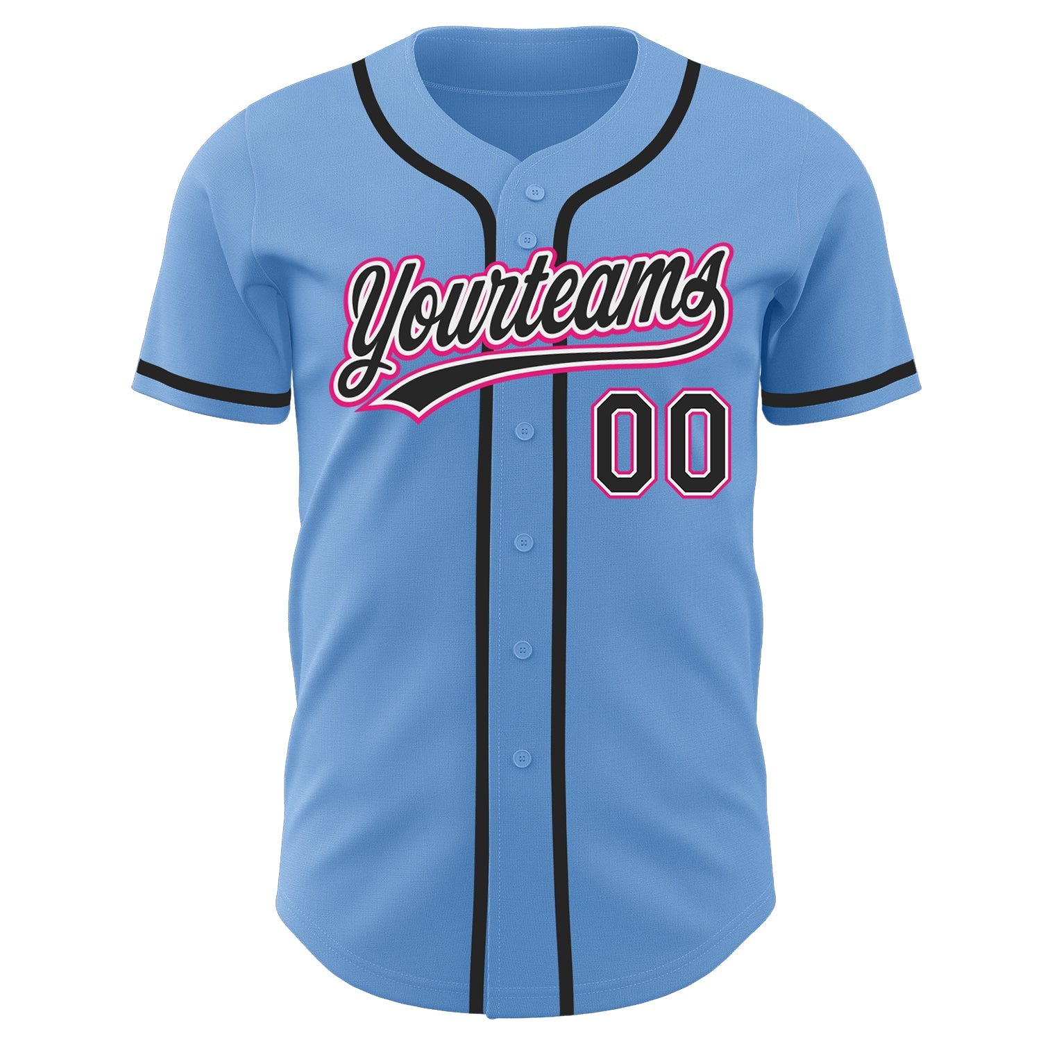 Custom Light Blue Black-Hot Pink Authentic Baseball Jersey - Sky-Custom