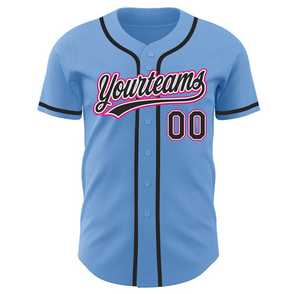 Custom Light Blue Black-Hot Pink Authentic Baseball Jersey - Sky-Custom