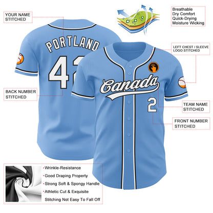Custom Light Blue White-Black Authentic Baseball Jersey - Sky-Custom